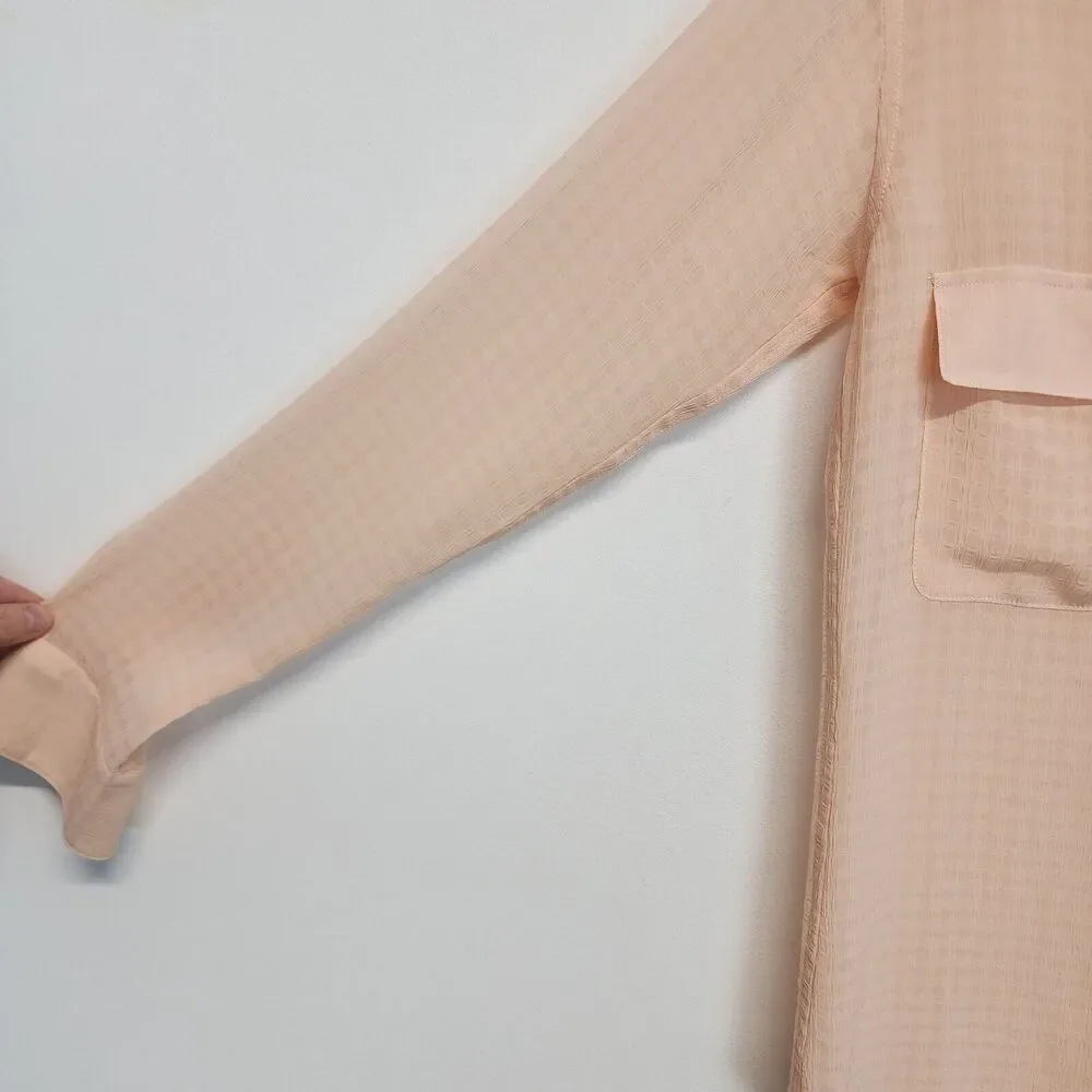 Adriano Goldschmied Womens Career Blouse Size XS Pink Sheer Collared Lightweight